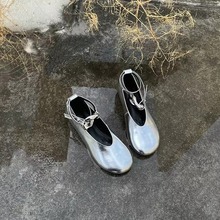 银色平底鞋2024年夏季新款圆头芭蕾舞鞋舒适软底软面一字带玛丽珍