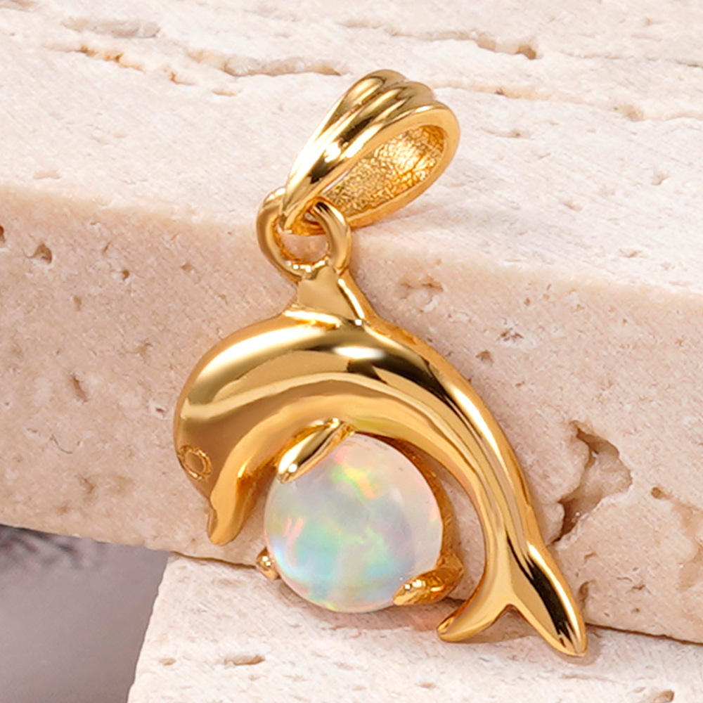 跨境热卖s925银吊坠镶嵌欧泊澳宝锁骨女项链精工彩宝石ins风批发