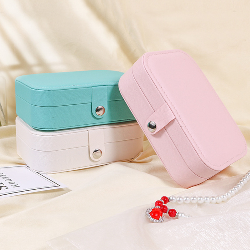 Jewelry Box Jewelry Storage Box Double-Layer Stud Earrings Ring Flannel Pu Jewelry Box Amazon Portable Jewelry Box Home