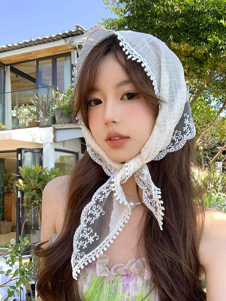 alice girl white lace triangular binder bandana headband french closed toe fashion photo