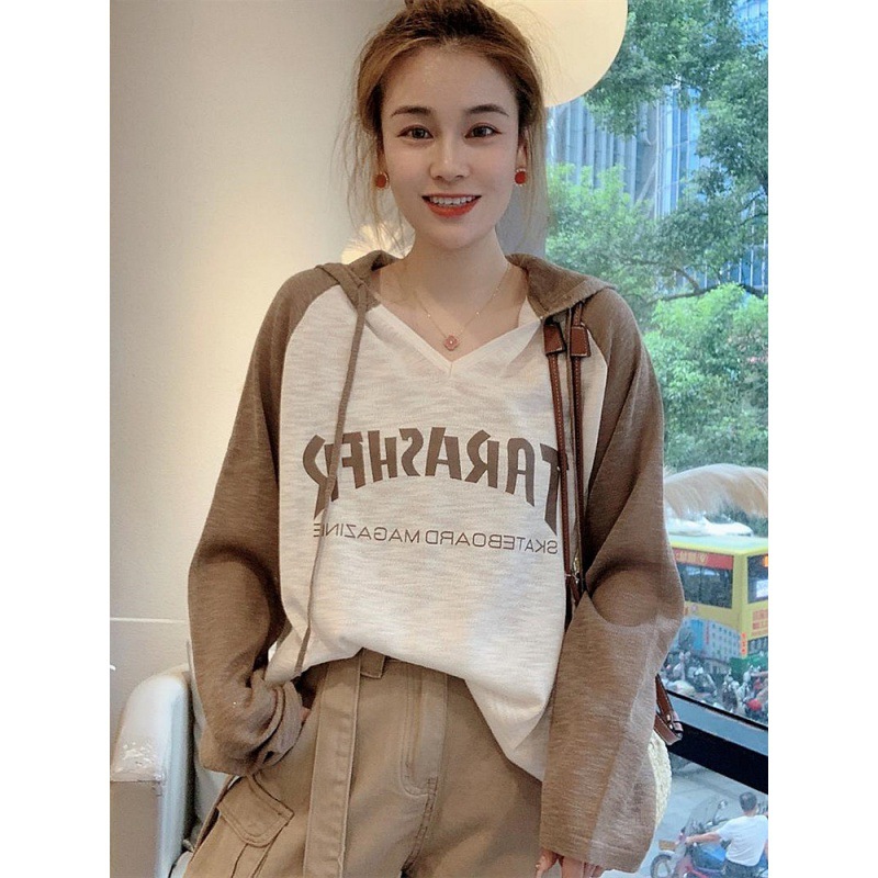 6535 Cotton Mid-Length Early Autumn plus Size Loose Slimming Hooded Casual Long Sleeve T-shirt Female Fat mm 100.15kg 00