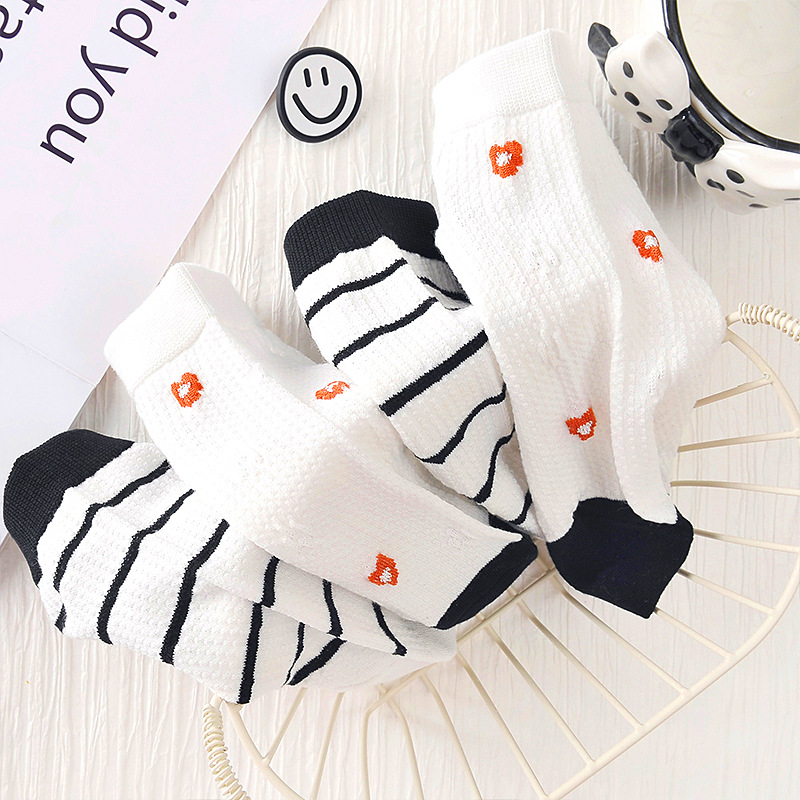 Socks Women's Boat Socks Factory Wholesale Cotton Socks Striped Japanese Short Socks Black and White Three-Dimensional Summer Thin Ins College