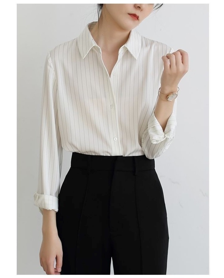 ss studio初夏通勤白色条纹衬衫 设计感小众职业长袖洋气女士衬衣