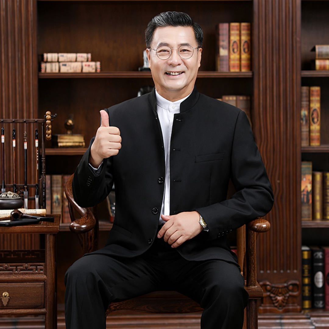 立领中山装套装男士唐装中老年中华中式新郎结婚礼服演出服爸爸装