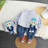 Boy Autumn New products Lapel stripe pocket Cartoon shirt suit Cool kids Jeans Two piece set