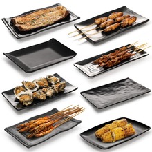 密胺烧烤店专用盘子商用日式餐具塑料长方形黑色烤肉盘火锅店菜盘