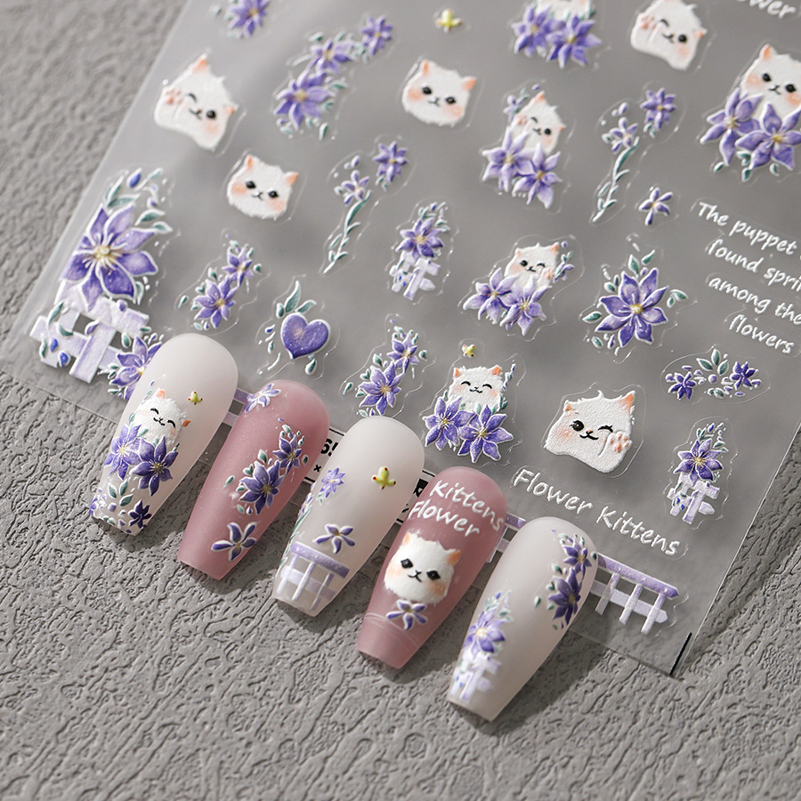 new craft iron nail stickers cute cat ins style flower nail stickers ts-3653 bright elf