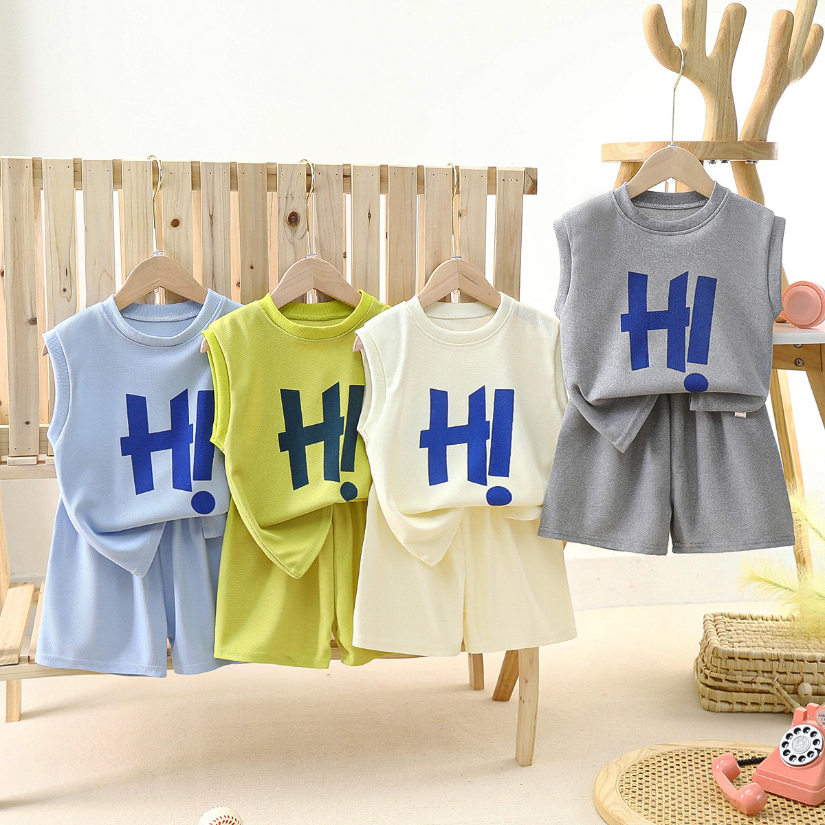 Children's Vest Suit Class a Summer Baby New Boys' Korean Style Girls Clothes Summer Clothes 2024 Children's Clothing