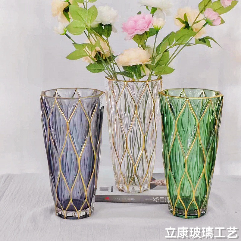 Factory Direct Sales European-Style Creative Gold Painting Thick Glass Vase Hydroponic Flowers Hotel Wedding Home Decoration Ornaments