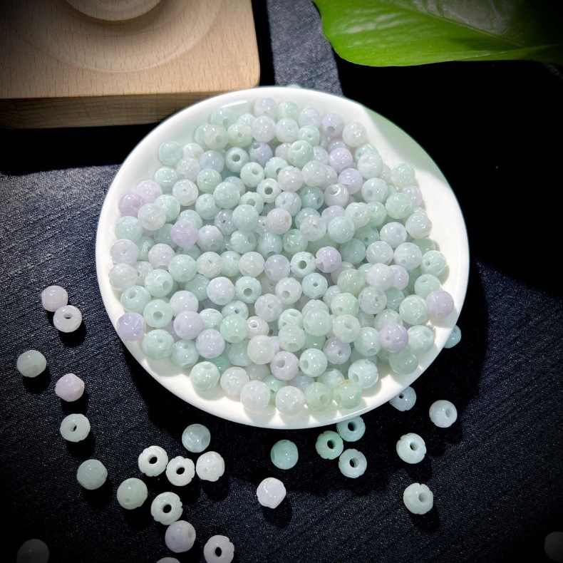 翡翠玉石珠子金钱散珠手串男女手链项链镂空玲珑珠新款圆珠diy珠