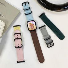 尼龙7se654代适用苹果8代Ultra三环拼色编织帆布Applewatch32表带