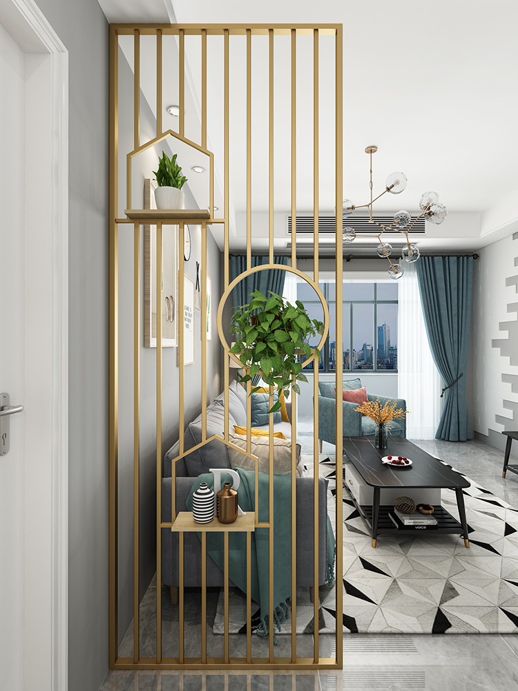 北欧入户现代客厅装饰落地玄关创意屏风铁艺隔断镂空置物优美风格