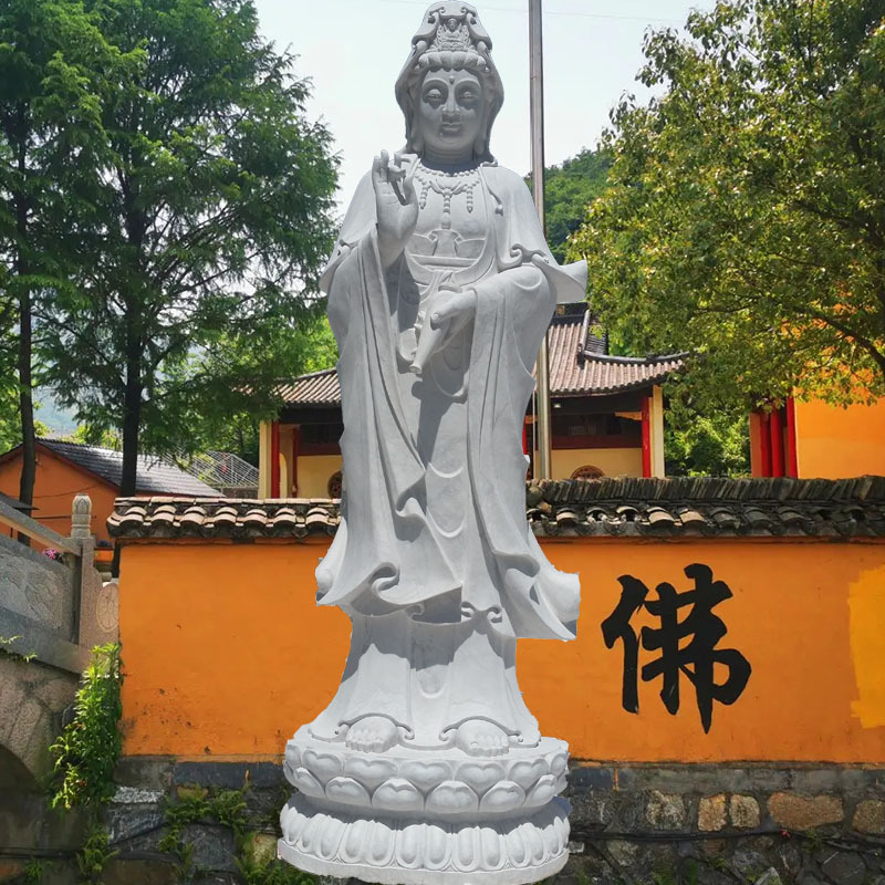 石雕观音像汉白玉大理石石刻寺庙露天南海三面观音菩萨像石雕佛像