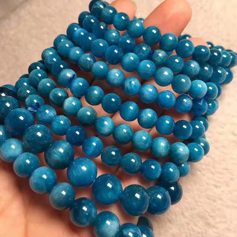 烨烨ins跨境天然蓝磷灰石圆珠手链 民族风男女单圈水晶手饰 批发