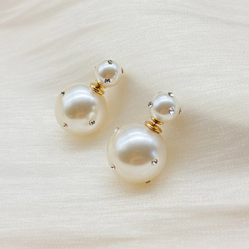 双面大小珍珠耳环女高级感闪钻锆石轻奢复古耳饰s925银针新款耳钉