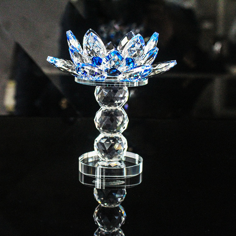 Factory in Stock Supply Crystal Candlestick Creative Decoration Goblet Crystal Lotus Opening Gift Decoration Wholesale