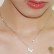 爆款首饰s925纯银项链女镶钻月亮锁骨链简约银饰品防过敏厂家批发