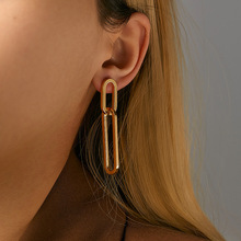 欧美风夸张金属回形针设计个性耳坠女新款潮耳扣简约双层环形耳环