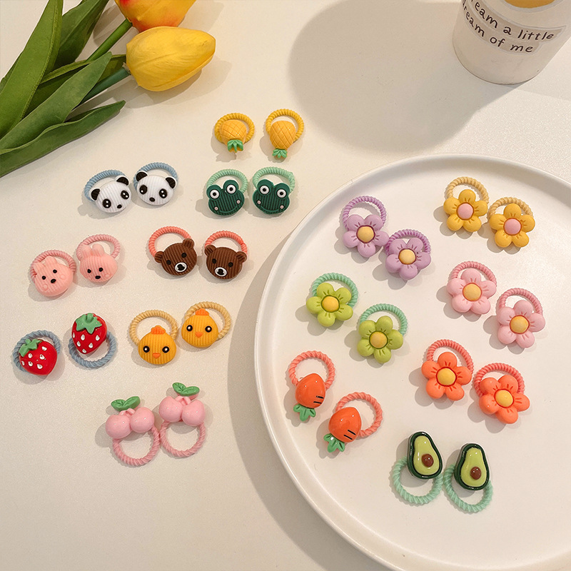 Children Rubber Band Hairtie Female Cute Fruit Thumb Little Hair Ring High Elastic Durable Baby Does Not Hurt Hair Rope