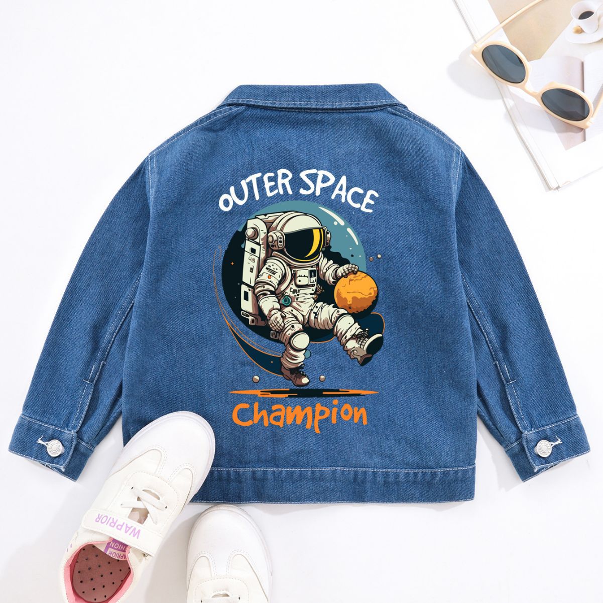 跨境欧美宇航员印花男童牛仔服外套中小童儿童卡通外贸衣服童装潮