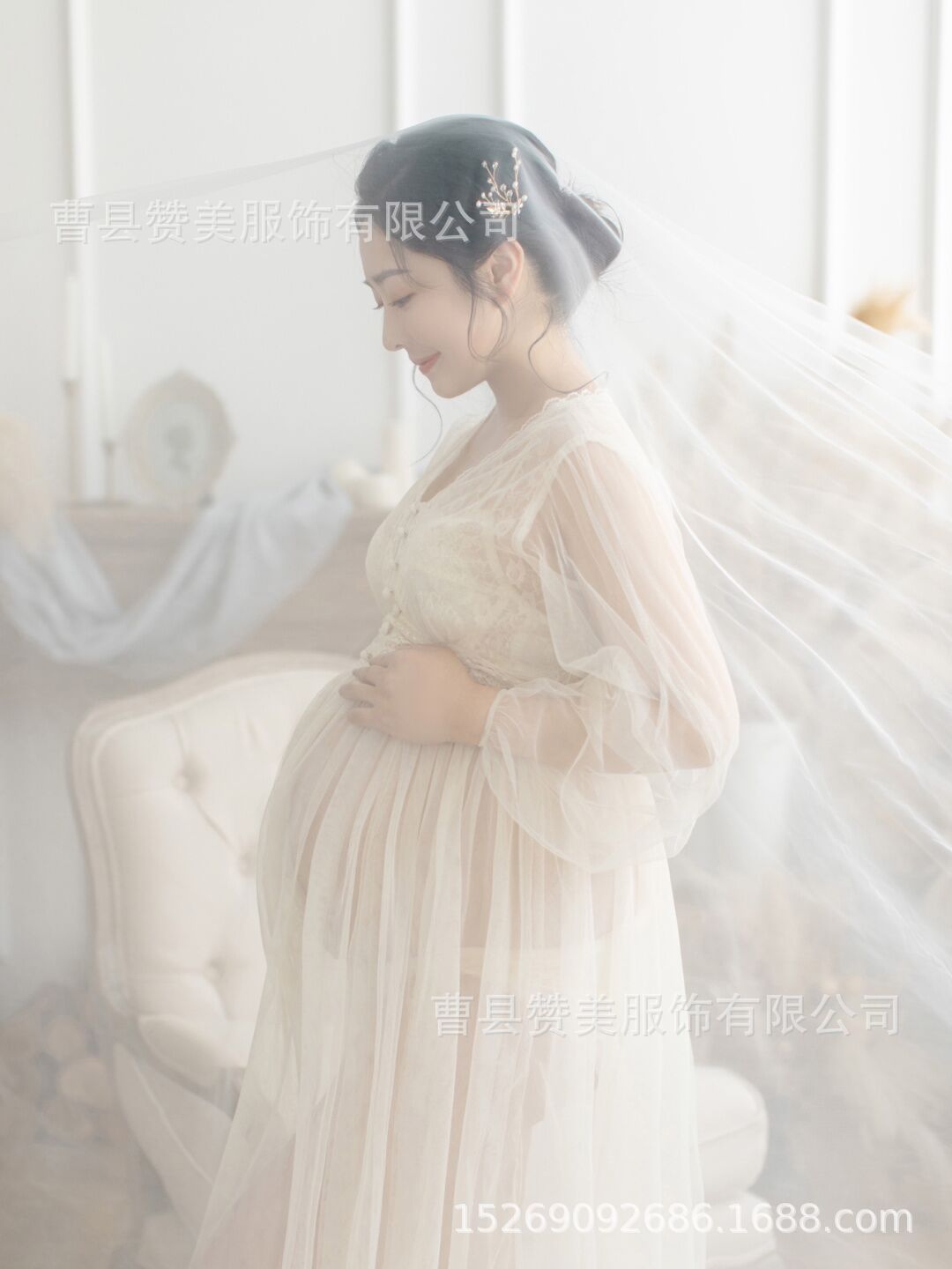 孕妇拍照服装影楼孕期大肚照性感写真透视礼服白婚纱孕期摄影服饰