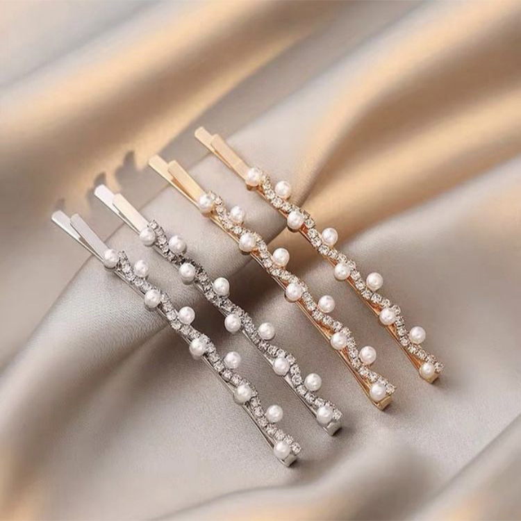 林小宅同款珍珠镶钻发夹侧夹少女简约风气质一字夹刘海夹发卡发饰