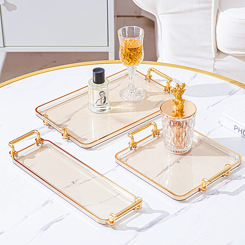 Light Luxury Tray Rectangular Water Glass Storage Tray Household Living Room Coffee Table Storage Plate Desktop Cosmetics Storage Tray