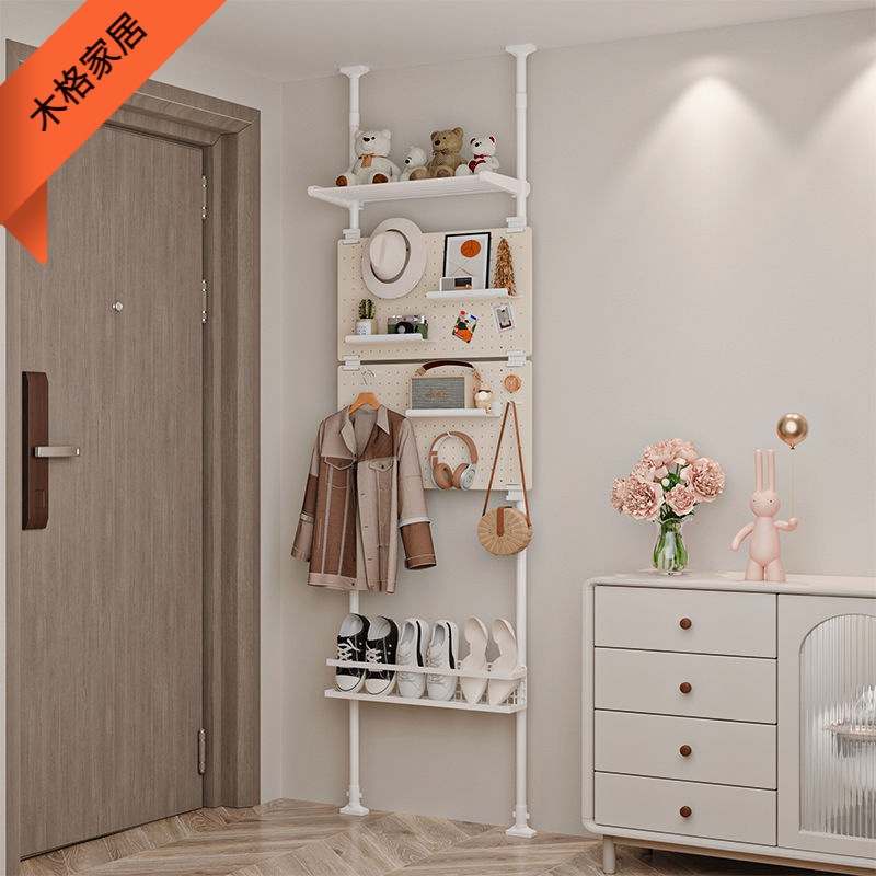 挂衣架门后洞洞板鞋架一体顶天立地置衣架入户门口超薄玄关衣帽架