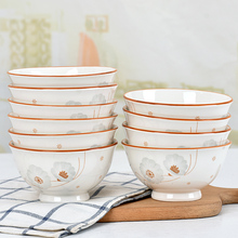 BJ7S新款饭碗家用10个装陶瓷碗中式简约小碗微波炉瓷碗釉中彩面