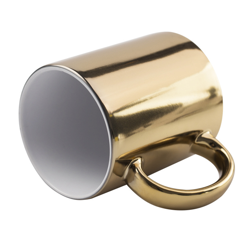 Gold Silver Plating Mug Metal Mirror Ceramic Cup Coffee Cup Advertising Gift Cup Printing Logo