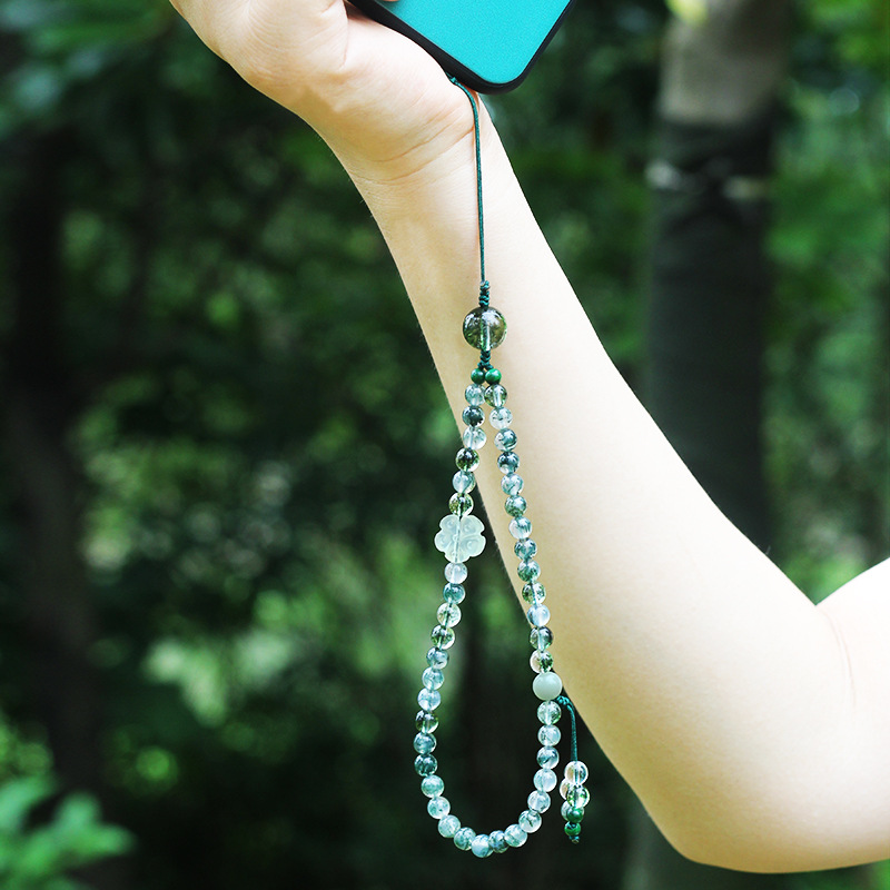 水草玛瑙爆发晶白水晶手机链6mmdiy女款菩提根翡翠配饰简约饰品