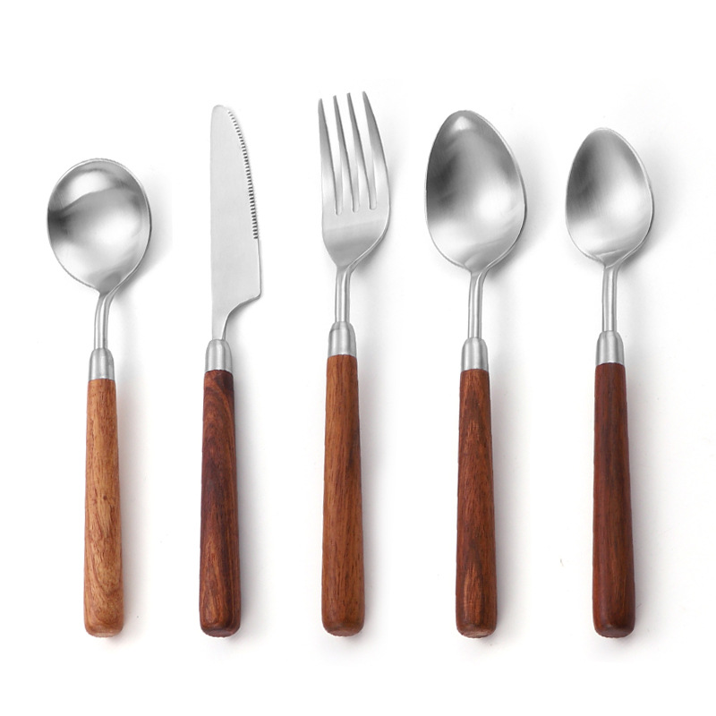 304不锈钢餐具刀叉勺胡桃木柄西餐餐具叉子勺子高颜值刀叉套装