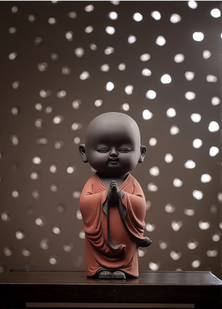 精品紫砂禅意小和尚摆件可爱小沙弥家居客厅书柜装饰品办公室摆设