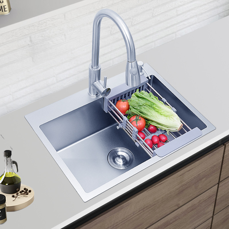 厨房洗菜盆sus304不锈钢水槽大单槽手工加厚洗碗水池台下盆台中盆