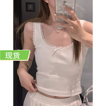 HEYG黑哥 纯欲打底 蕾丝拼接方领吊带背心女修身显瘦内搭上衣