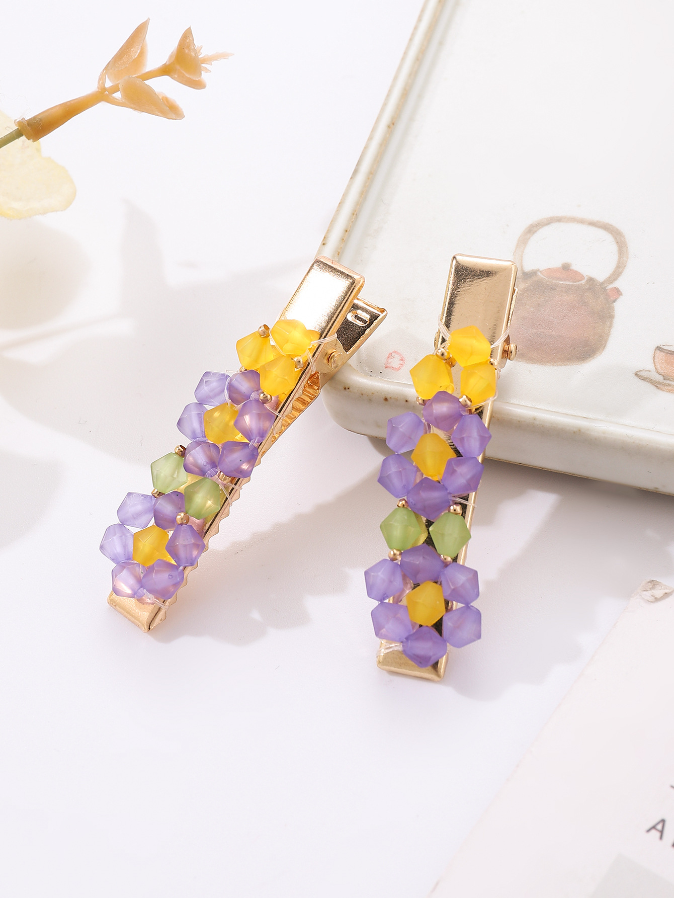 手工制作糖果色米珠鸭嘴夹发夹侧边碎发一字夹刘海夹子发饰发卡女