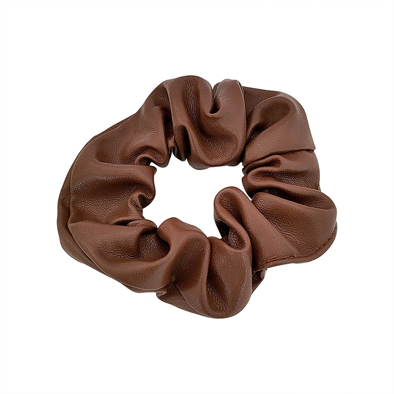 Korean New Autumn and Winter Gentle Milk Tea Color Elegant PU Leather Large Intestine Hair Band Hair Rope