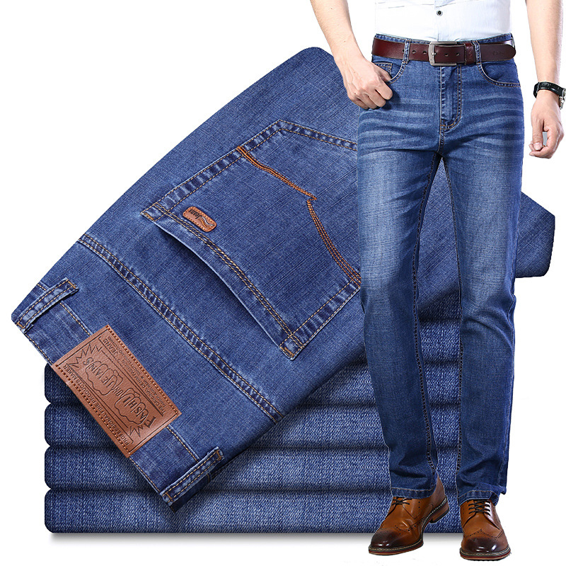 Foreign Trade Men's Pants Jeans Good Quality Spring and Autumn Jeans Men's Straight Cotton Stretch Men's Trousers Denim Wholesale
