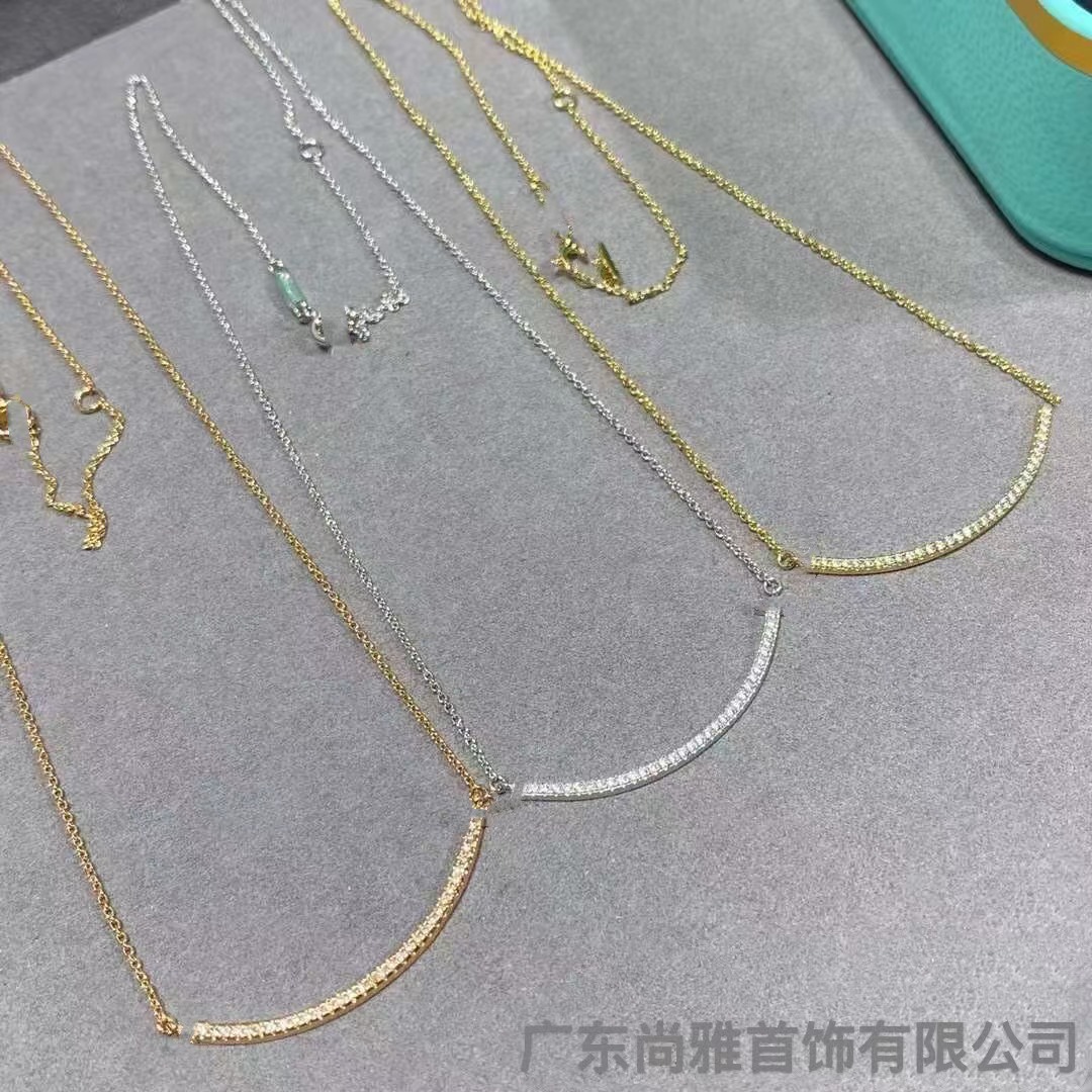 high version t home v gold smile necklace female light luxury rose gold special-interest design full diamond smiley face clavicle chain