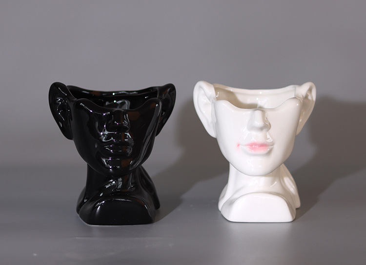 跨境电商室内桌面陶瓷花瓶白色人头人脸头像创意人体艺术鲜花花器