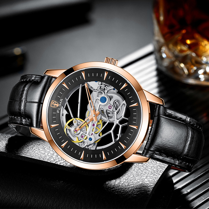 新款名牌男士手表全自动大镂空机械表透视防水花纹高档手表男