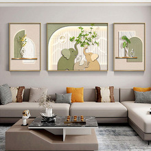 吉象如意客厅装饰画大象晶瓷画绿植沙发背景墙壁画奶油三联画批发