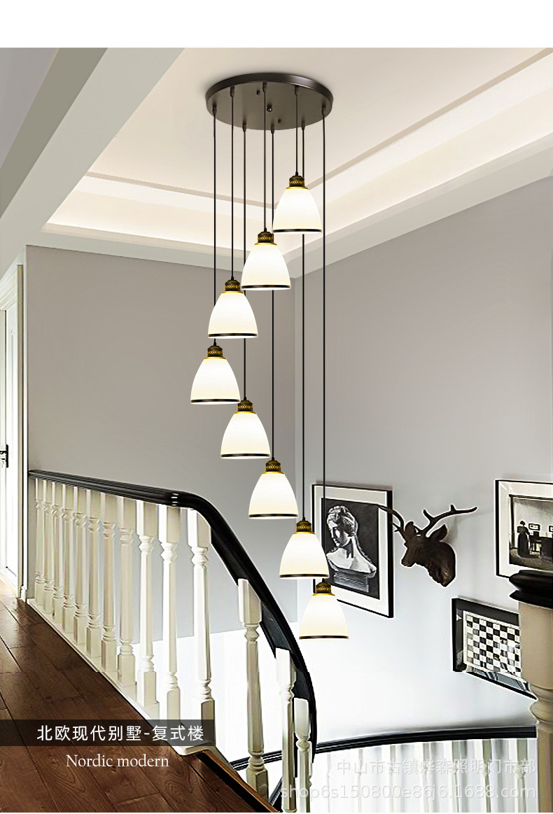 楼梯间长吊灯现代简约别墅复式楼客厅北欧轻奢旋转loft公寓楼梯灯