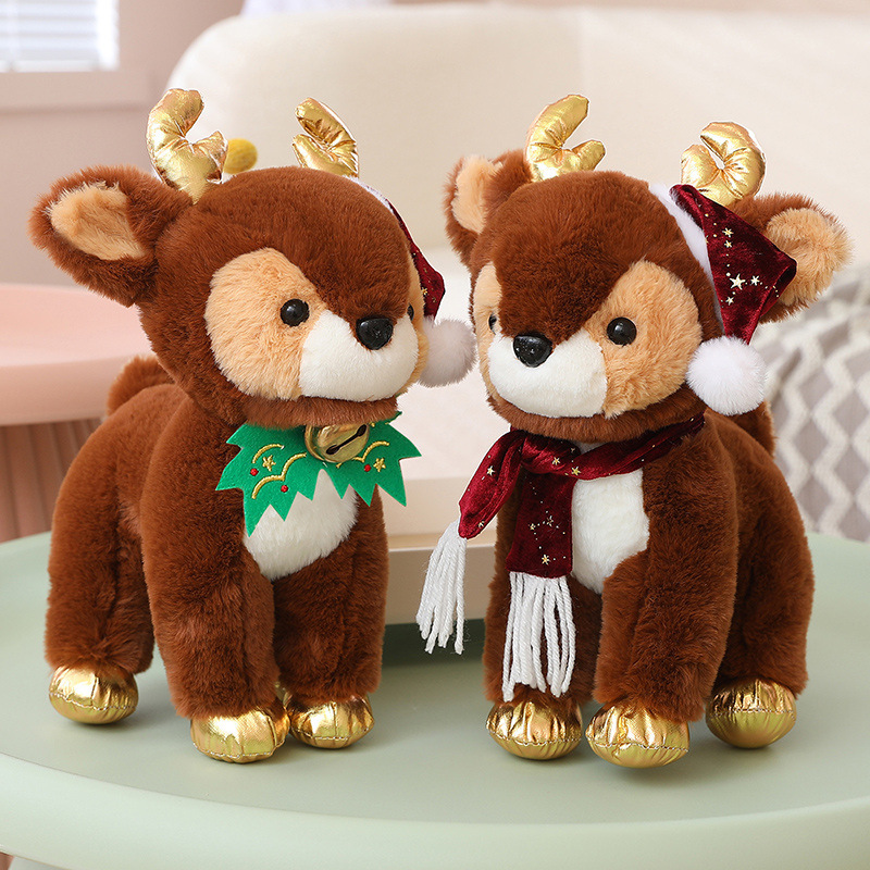 跨境外贸圣诞小鹿玩偶 儿童圣诞礼物圣诞节毛绒玩具摆件 麋鹿公仔