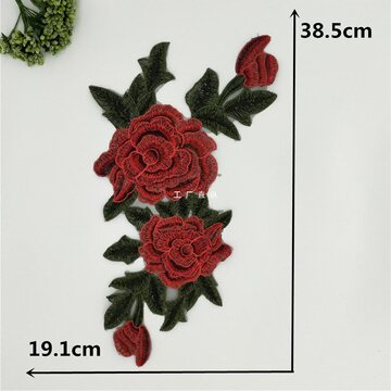 时尚红色牡丹花刺绣缝纫图案布贴补丁diy手工修补衣服裤子破洞