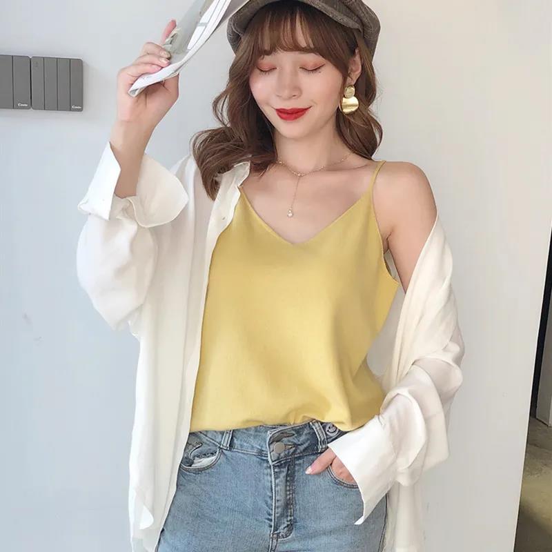 批发背心跨境小吊带上衣针织搭领春季打底无袖内女宽松穿v韩版外