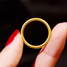 网红款戒指 沙金纯铜镀金古法传承素圈戒指男女对戒光面传承指环