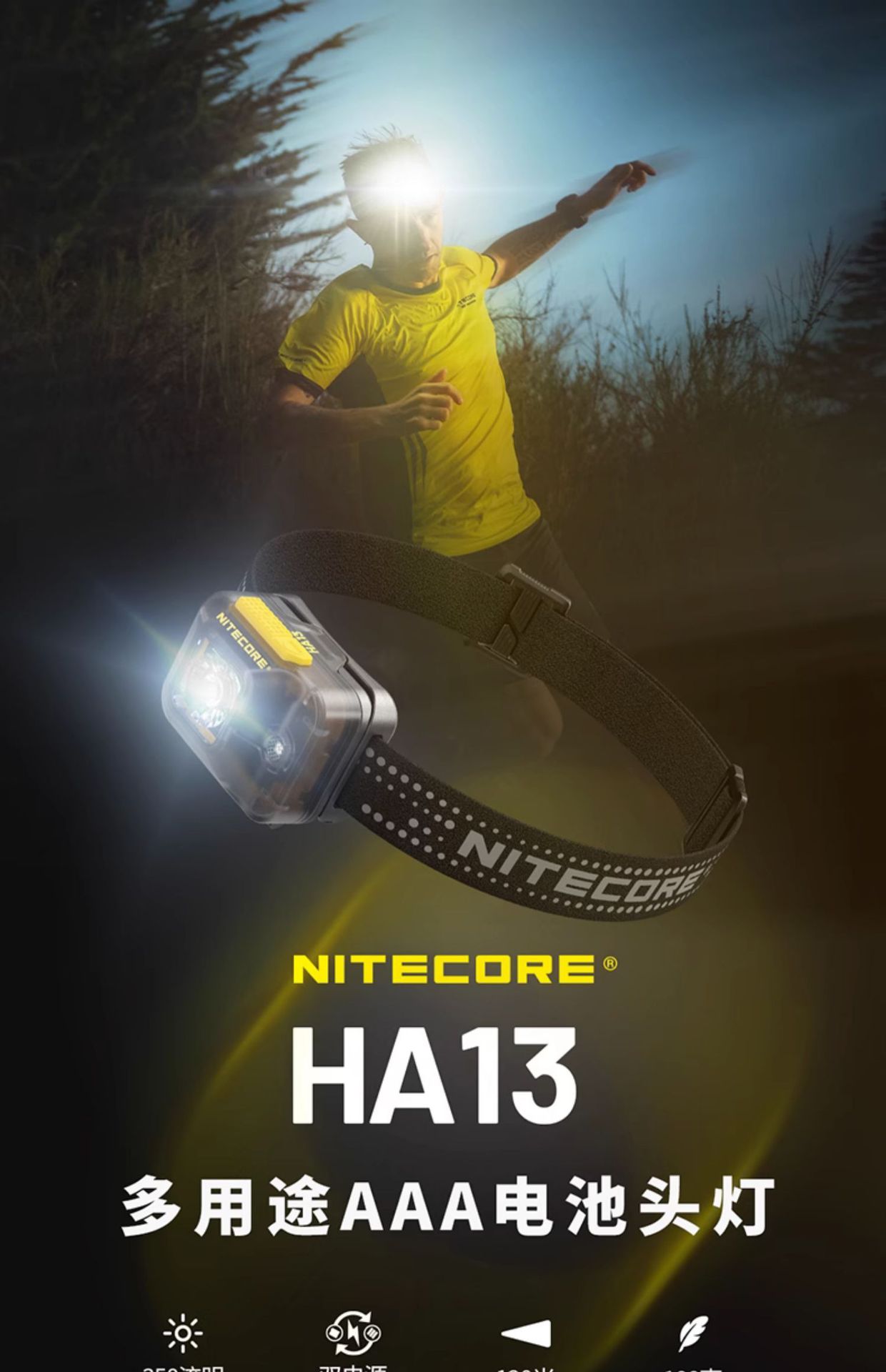 nitecore奈特科尔头灯越野跑户外轻量化强光超亮登山戴式头灯ha13