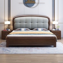 紫金檀木软靠实木床1.8米双人床1.5新中式经济型卧室高箱储物家具