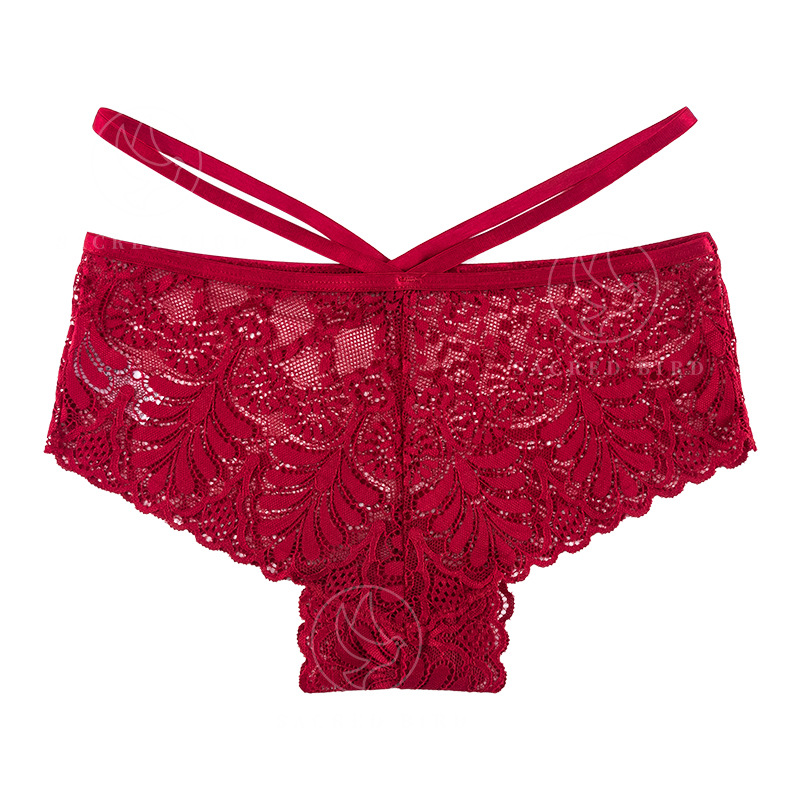 Sexy Strip Stitching Lace Sexy See-through Underwear Exquisite Embroidery European and American plus Size Cotton Crotch Women's Boyshorts